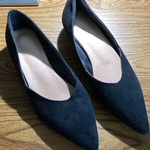 Black Pointed Toe Women's Flats - Classic Suede Look